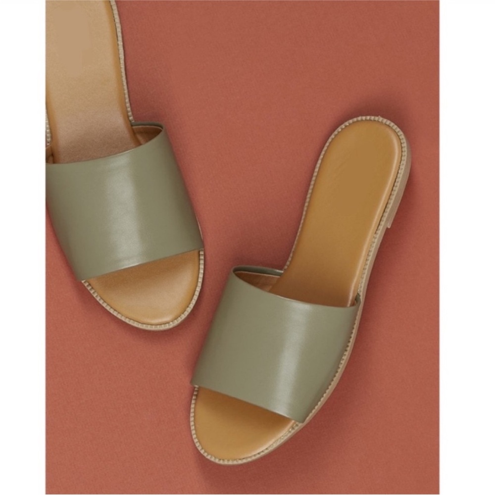 Olive green one band slide slip on sandals